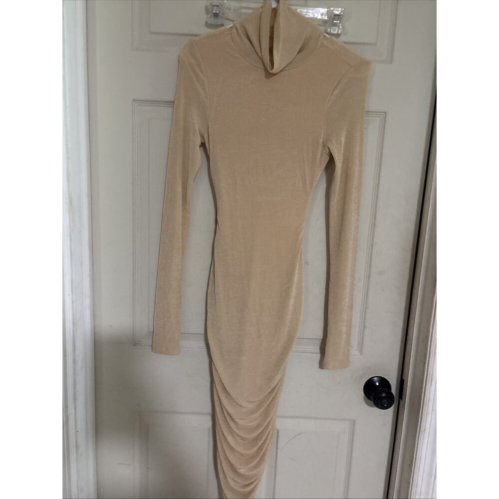 Blanc Clothing Bodycon Long Sheer Dress With Lining Womens Size S Nude Shimmery